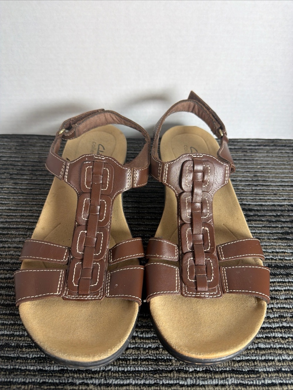 Clarks Womens Brown Leather Laurieann Kay Slingback T-Strap Sandal Size 11
